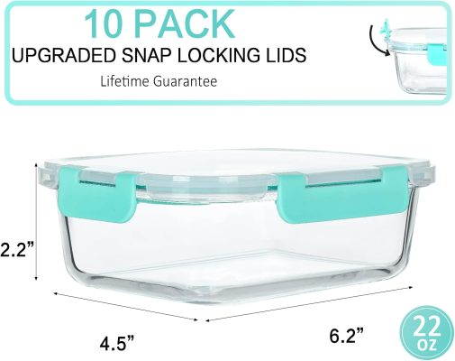 M MCIRCO 10-Pack,22 Oz Glass Meal Prep Containers,Glass Food Storage Containers with lids,Lunch Containers,Microwave, Oven, Freezer and Dishwasher 1