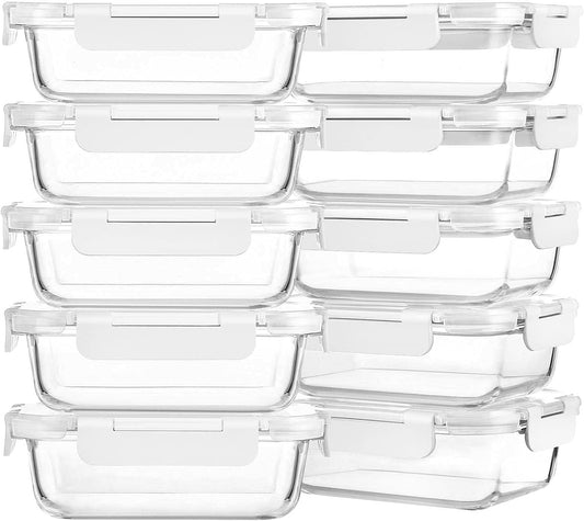M MCIRCO 10-Pack,22 Oz Glass Meal Prep Containers,Glass Food Storage Containers with lids,Lunch Containers,Microwave, Oven, Freezer and Dishwasher 1