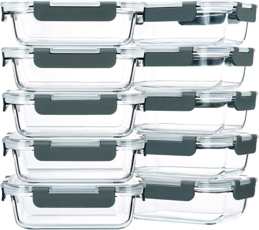 M MCIRCO 10-Pack,22 Oz Glass Meal Prep Containers,Glass Food Storage Containers with lids,Lunch Containers,Microwave, Oven, Freezer and Dishwasher 1